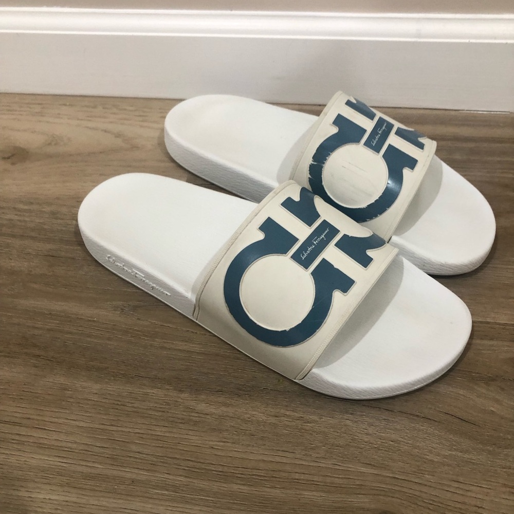 Salvatore Ferragamo Groove Men's Sandals Size 9 Slide White - Picture 2 of 8